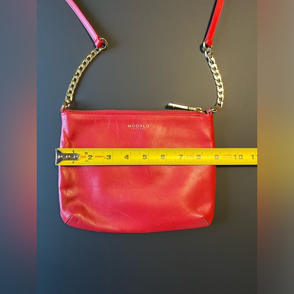 Leather Red Crossbody Bag with Gold Chain and Zip Hardware Detail by Modalu - Picture 3 of 12